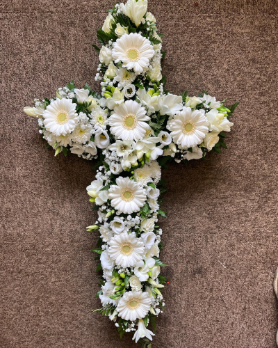 White Massed Cross - White massed cross funeral tribute.
