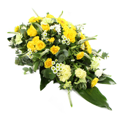 Single Ended Spray SYM-302 - Yellow & White Single Ended Spray. Approx. 75cm long / 45cm width. *Fine Print: Every product is hand made and delivered by the local florist.