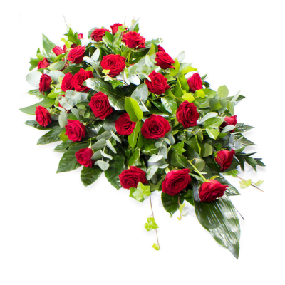 Single Ended Spray SYM-305 - Red Rose Single Ended Spray. This type of funeral arrangement needs 2 working days notice to deliver. It may be not possible to make and deliver this item like this same day.