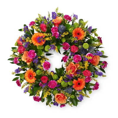 Wreath SYM-317 - Classic Wreath with Mixed Flowers. 40cm / 16” Oasis Wreath Frame