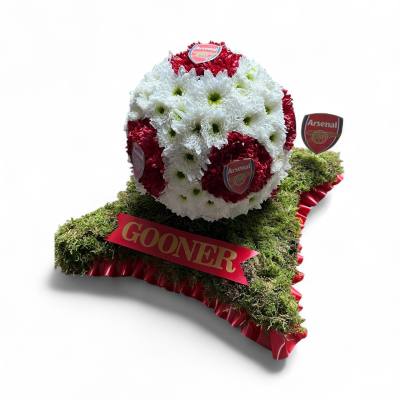 Arsenal football - Arsensal football tribute, Celebrate the life of a true Gooner with this striking Arsenal themed floral tribute. Designed in the shape of a football with fresh red and white flower