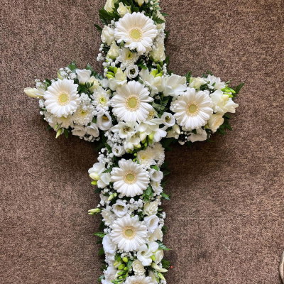Pure Grace Cross - A beautifully handcrafted white cross tribute, thoughtfully designed to express faith, peace and everlasting remembrance.