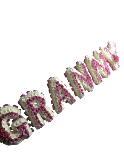 GRANNY - A beautifully crafted letter tribute in white and pink tones, designed as a heartfelt and personal farewell to someone deeply loved.